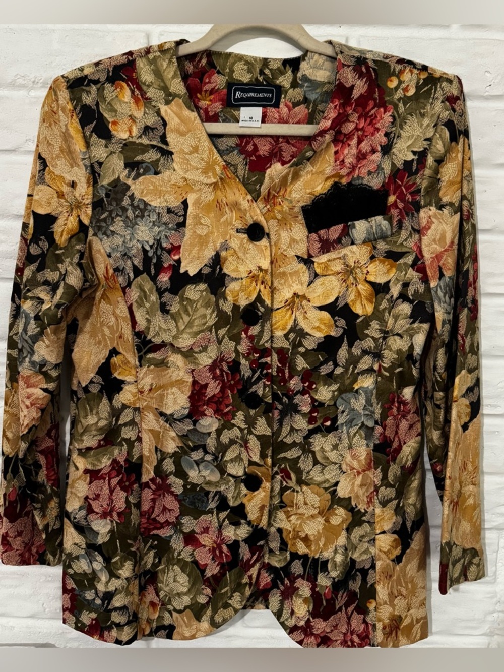 Vintage Requirements Blazer Jacket Women’s 10 Red Gold Black Floral Lace Pocket